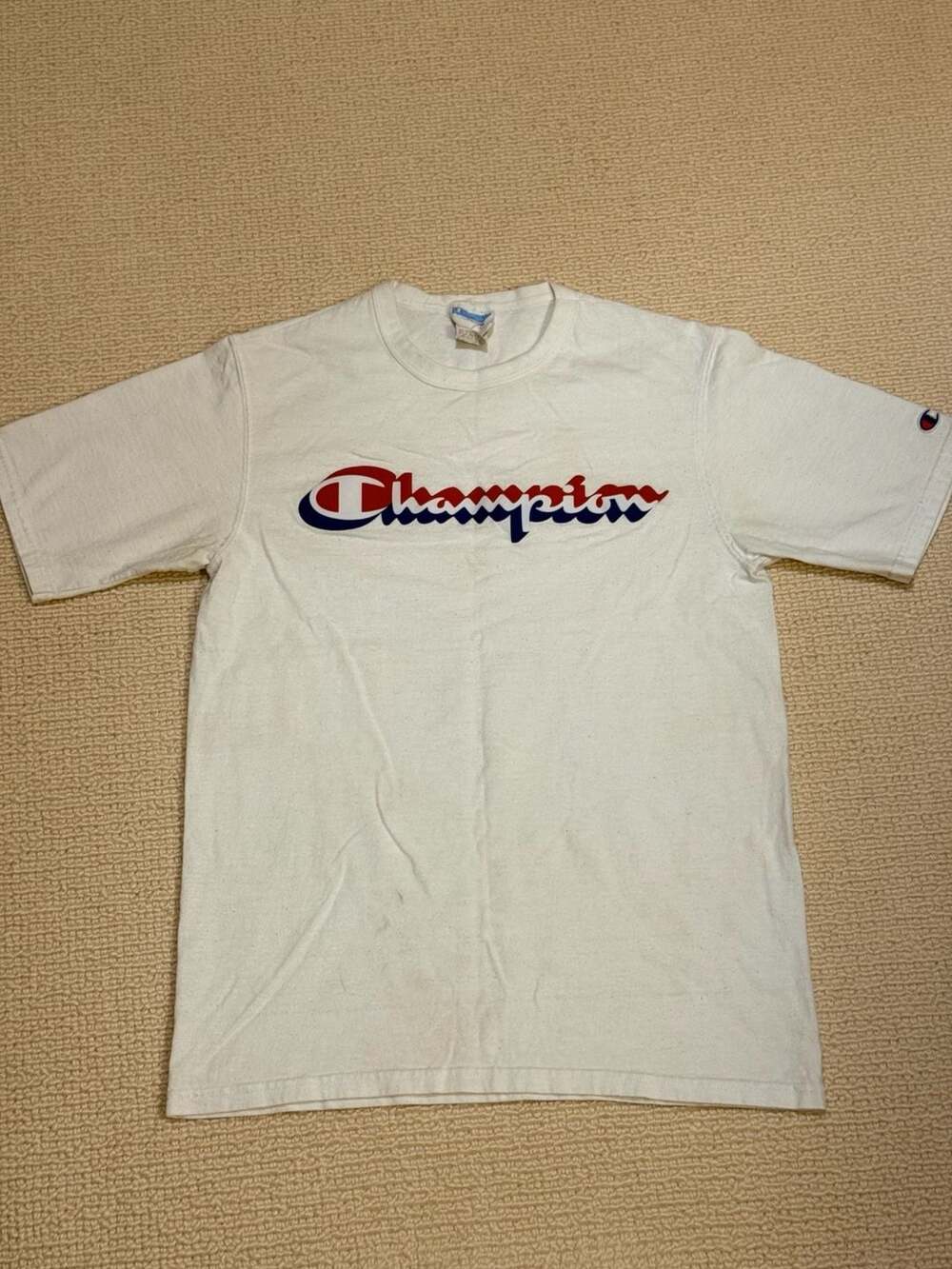 Champion White Script Logo T-Shirt Size Medium